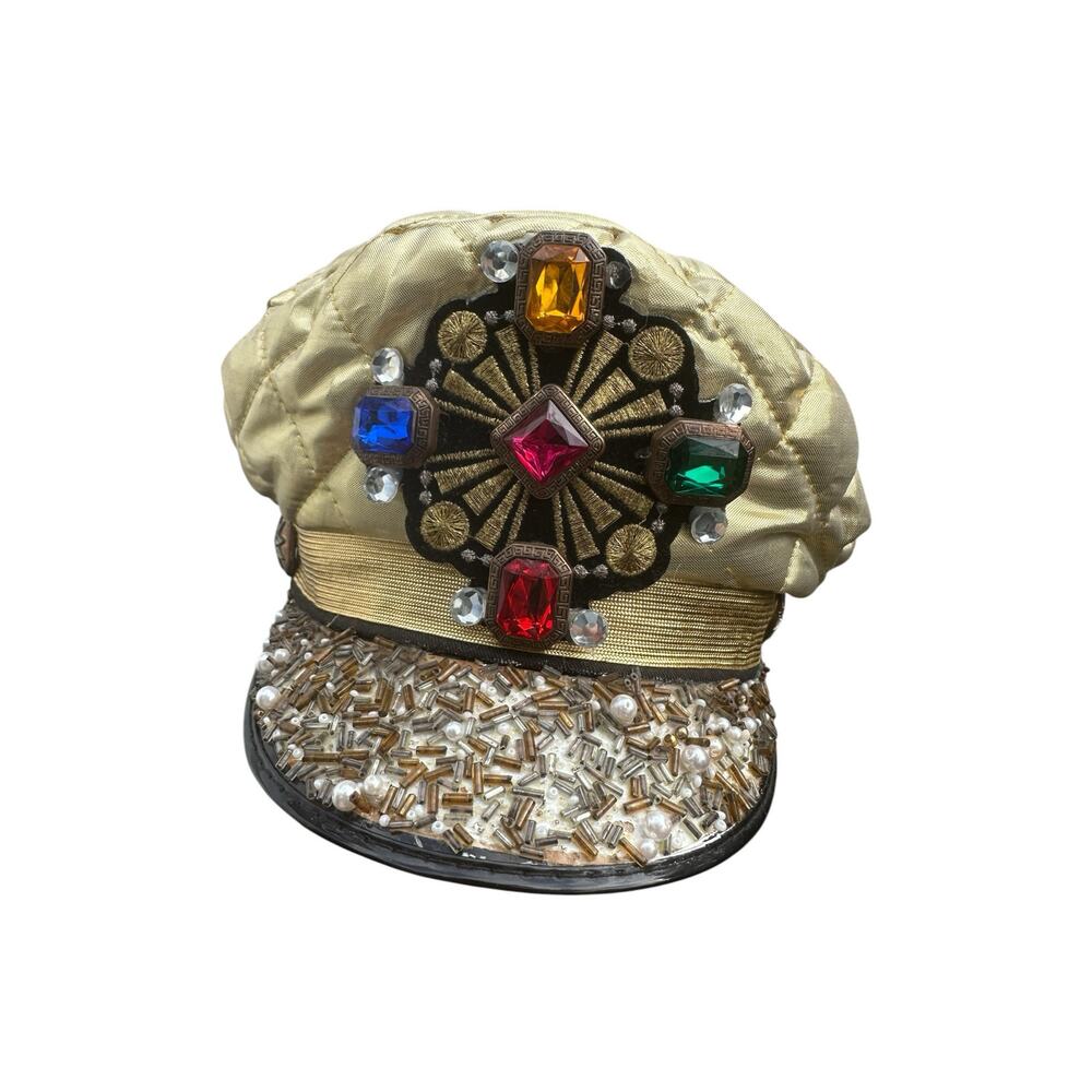 Hooray Henri Maximalist Embellished Gold Newsboy Jeweled Beaded Festival Hat
